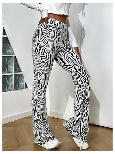 SOLY HUX Women's Zebra Striped Flare Leg Pants Elastic High Waisted Casual Long Pants Trousers3