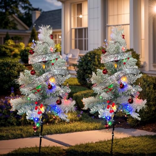 FWLWTWSS 2-Pack Solar Christmas Tree Lights, 8 Modes, 39.37-inch Waterproof Solar Patio Lights, Ribbon Solar Lights for Garden, Patio, Pathway, Porch Decorations during Xmas and Holidays