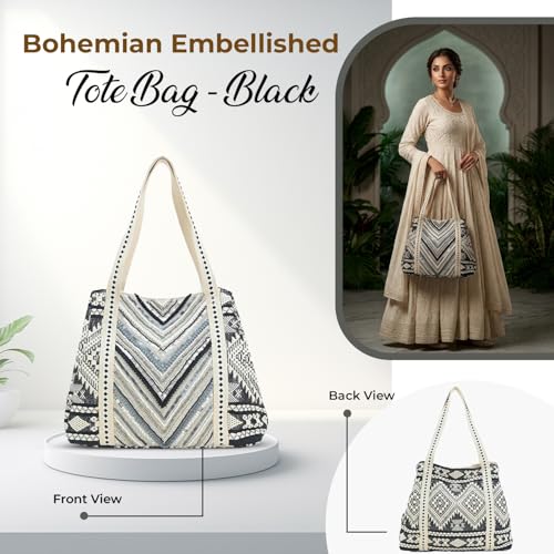 Image of Boho Girl Spacious and Stylish Handbag with Button Closure | Made of Cotton Material | For Daily and Office Use | Ladies Handbag Purse For Daily & Office Use | Double Shoulder Straps