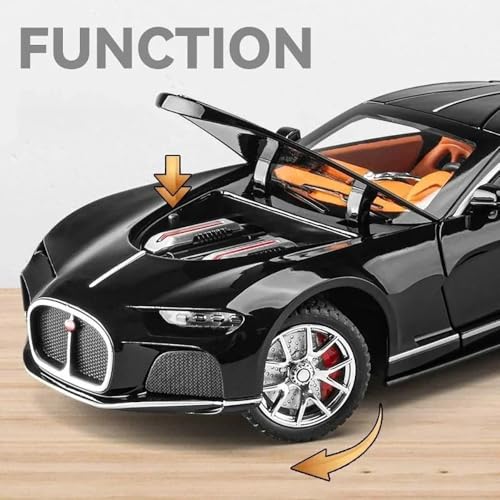 Image of 1:24 Scale Bugatti Toy Car for Kids Atlantic Model Car Diecast Metal Light Sound Pull Back Openable Door
