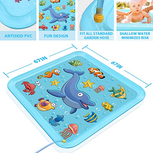 Growsland Splash Pad - 67" Sprinkler for Kids Outdoor Toys Fun Summer Water Pool Sprinkler Play Mat Outside Backyard Water Toy for Baby Toddlers Girls Boys - Thumbnail 6