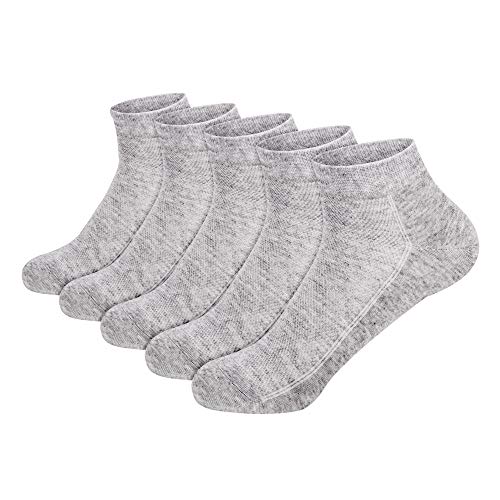 Bamboo Women Ankle Sock Ladies Thin Mesh Light Socks Anti Odor Low Cut Soft Athletic Breathable Night Sock 5 Pairs,9-11 (Grey, Large)