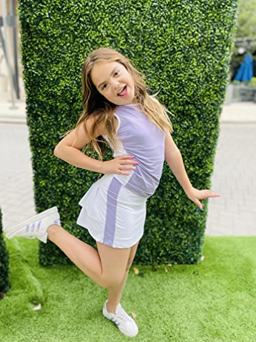 Zaclotre Girls Tennis Golf Dress Outfit Sleeveless Tank Top And Skorts Sets Sport Skirt With Shorts Light Purple #TOP5