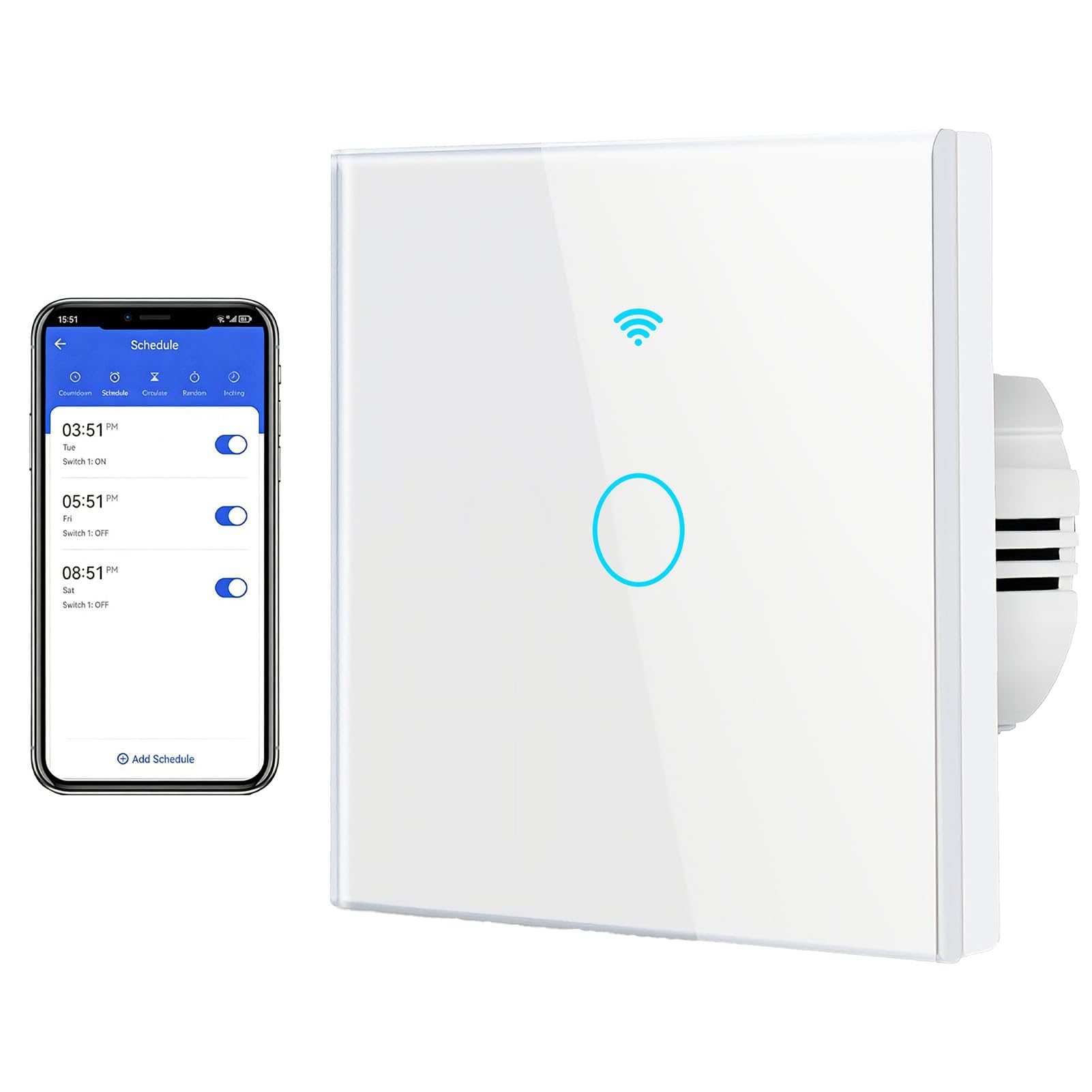Interruptor Inteligente WIFI Interruptor Tactil luz pared 1 Gang Interruptor Pared WIFI Compatible con Alexa,Tuya y Smart Life Smart, Interruptor Lampara Smart Interruptor Lampara Pared Tactil Vidrio