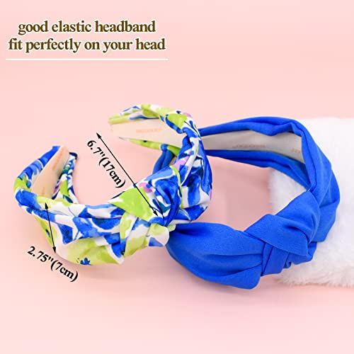 Begood Knotted Headband For Women Blue Womens Knotted Headbands Tropical Wide Headbands Fashion Hairbands For Women's Hair Designer Summer Headbands Turban Hair Accessories For Girls 2Pcs #TOP5