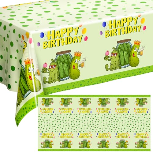 Oudain Plastic Pickle Birthday Tablecloths 54"x108" Funny Pickle Table Covers for Rectangle Table Disposable Cute Cartoon Pickle Party Decorations for Funny Pickle Fans Party Supplies (1 Pcs)