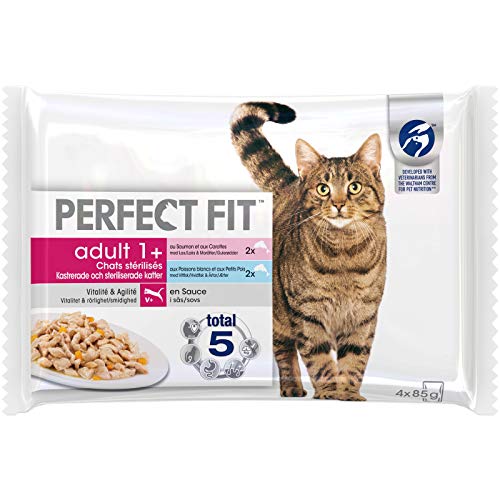 Perfect Fit Sachets fraîcheur pour chat adulte stérilisé, en sauce aux poissons, 52 sachets repas de 85g