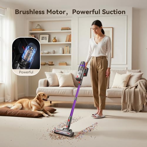 Image of TechRise Cordless Vacuum Cleaner,450W 40Kpa Vacuum Cleaners for Home,Up to 60 Min Runtime,Tangle-Free Brush,8-in-1 Versatile & Self-Standing for Hardwood Floors, Carpets, Pet Hair