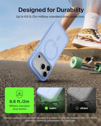 Image of Belkin Grip Case for iPhone 18 Pro /17 Pro, MagSafe & Qi2 Compatible, Up to 2m Military-Standard Drop Protection, Anti-Slip Grip, Nano-Titan Technology, Camera Control, Marina Blue