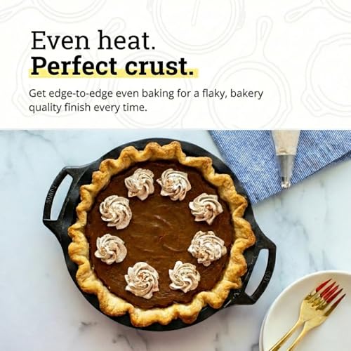 Image of Lodge Seasoned Cast Iron Pie Pan - Heavy-Duty Pie Plate with Dual Handles - Pre-Seasoned Bakeware for Homemade Pies, Desserts & Baking Favorites - 9 Inches