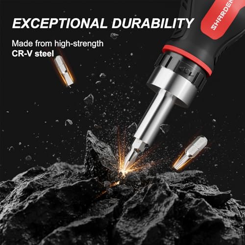 Image of SHARDEN 8 in 1 Stubby Ratcheting Screwdriver Multi Short Screw Driver Set with 6 CRV Bits Phillips, Slotted, Torx, Portable All-in-One Repair Tool Kit for Home DIY Tables, Doors, Chairs