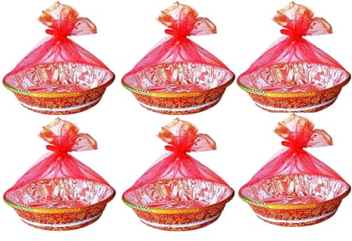 LIELA Decorative Gift Basket, 14" round Set of 6, for Diwali, Rak...