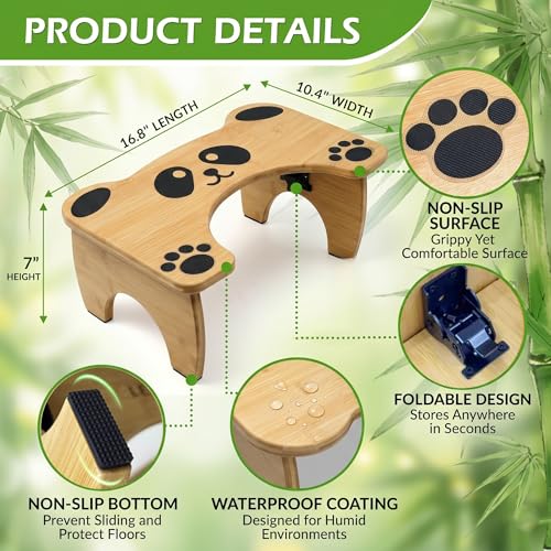 Image of Bamboo Toilet Stool Foldable, 7 in Poop Stool for Bathroom, Portable Squatting Potty Stool for Adults & Kids, Cute Non-Slip Toilet Foot Pooping Steps, No Assembly Required, 2026 New Upgrade