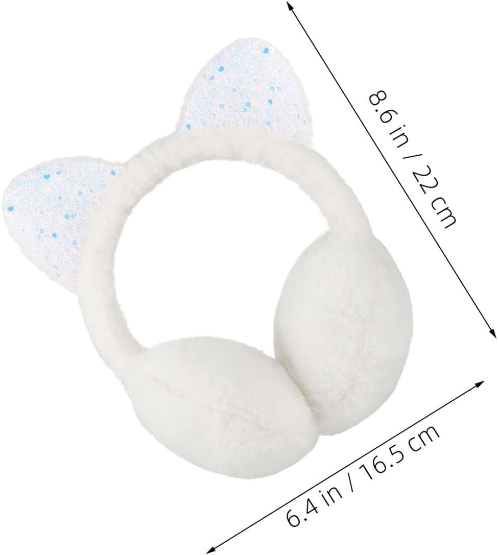 Plush Cat Ear Earmuffs 2pcs Winter Warm Fluffy Headband Cold Weather Ear Warmers for Christmas Party