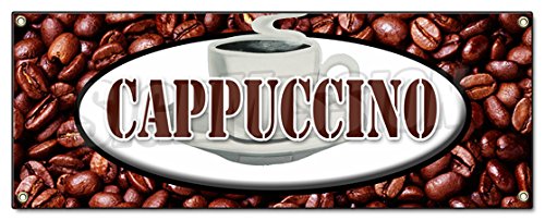 Cappuccino Banner Sign Italian Espresso Milk hot Foam Coffee House steam Cream