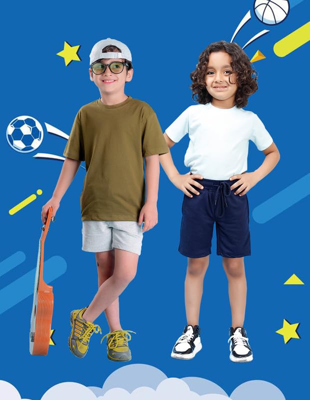 Image of Nusyl Solid & Printed Cotton Blend Shorts for Boys | Comfortable Casual Shorts | Soft Breathable Fabric with Elastic Waistband | Relaxed Fit | 2-16 Years | Multiple Colors