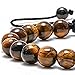 VN Jewelry Handmade Womens Mens 8mm Natural Gemstone Bracelet Adjustable | Chakra Stress Anxiety Power Bead Healing Crystal Gemstone Friendship Bracelet (Brown Tiger's Eye)