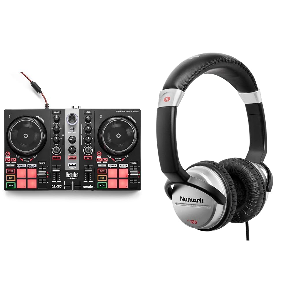 HERCULES DJControl Inpulse 200 MK2, Controller DJ ottimo per Imparare a Mixare, Software e Tutorial Inclusi & Numark HF125 - Cuffie Portatili per DJ con Cavo da 1,80 m, Driver da 40 mm