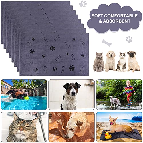 Image of Chumia 8 Pcs Dog Towel for Drying, 18 x 28 Inch, Dog Paw and Bone, Gray