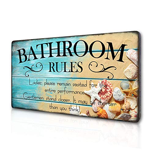 SAC SMARTEN ARTS Vintage Bathroom Rules - Rustic Bathroom Decor - Bathroom Plaque - Funny Bathroom Signs 16 x 8 inch