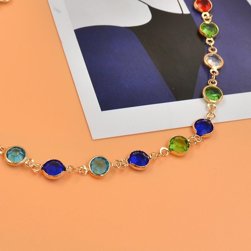 Dreuyet Colorful Gemstone Necklace for Women Multicolor CZ Rainbow Chain Sparkly Choker Dainty 14K Gold Plated Crystal Necklace Party Prom Jewelry - Image 3