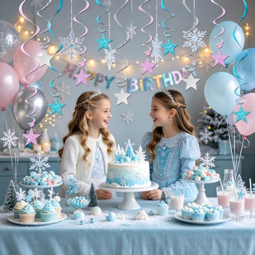 Image of BEISHIDA Blue Glitter Stars Hanging Swirls Pre-Strung Stars Hanging Decorations for Baby Shower Gender Reveal Birthday Party Decorations Supplies,Pack of 15
