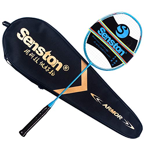 Senston N80 Graphite Single High-Grade Badminton Racquet,Professional Carbon Fiber Badminton Racket, Carrying Bag Included Blue Color
