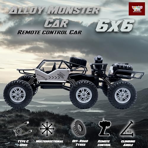 Image of Wonder 6X6 Rock Crawler Remote Control Car | Smoke Function | Abs Plastic | Body App Control | Triple Motor 6 Wheel Drive Off Road Toy with Shock Suspension Rechargeable Battery for Kids - Silver