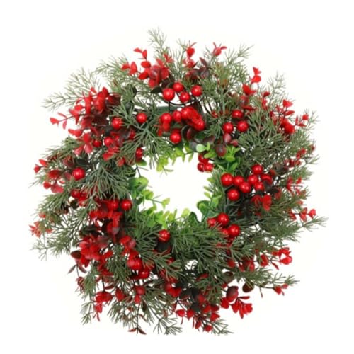 Folpus Ghirlanda Natalizia con Bacche Rosse, Artificiale per Porta d'Ingresso, Finestra, Matrimonio, Natale al Chiuso