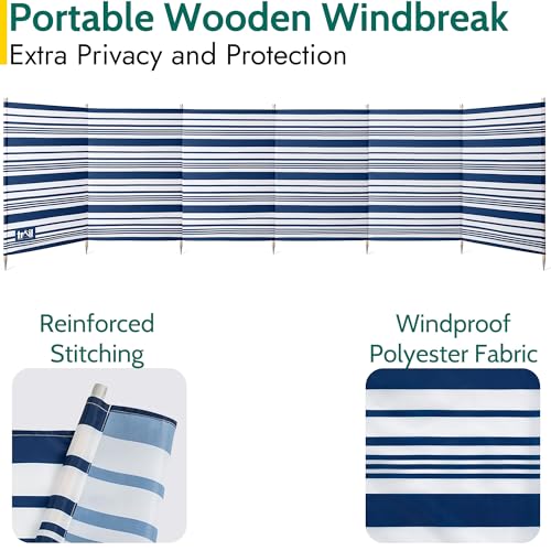 Trail Premium Wooden Windbreak with Bag, Sun Shelter Windbreaker Privacy Screen with Metal Spikes, Reinforced Stitching, Outdoor Camping Festival Garden (5 Pole 360cm x 130cm or 7 Pole 540cm x 130cm) - Image 4