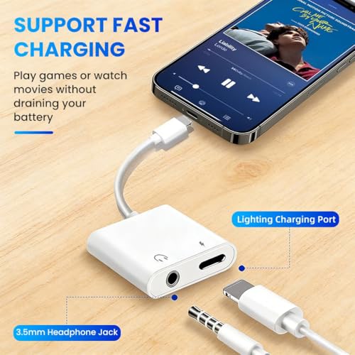 Image of Verilux 2 in 1 Lighting to 3.5mm Adapter with Charging & Audio for iPhone, Lighting to 3.5 mm Jack Headphone Splitter, Supports Hi-Res Lossless Sound, Compatible with iPhone 14 /13 /12 /11 /XS /XR /8 /7