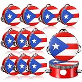 Nuanchu 12 Pack Puerto Rico Flag Tambourines 4 Inch Handheld Percussion Wood Frame Metal Jingles Mini...