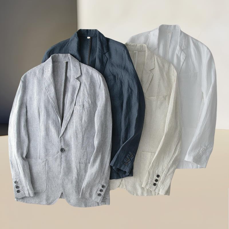 Men's Loose Fit Casual Linen Blazer Jacket One Button