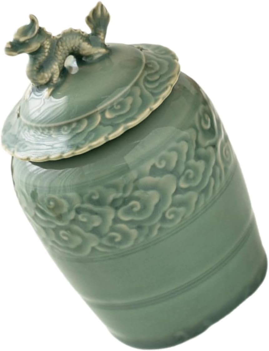 GLEAVI Chinese Dragon Ceramic Tea Jar Vintage Style Storage Canister with Lid for Tea Leaves and Candies Decor Housewarming