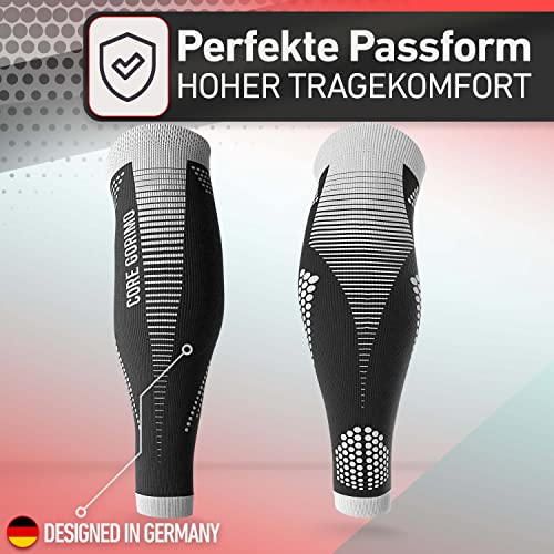 CORE GORIMO – Waden Kompression – Atmungsaktiv – Wadenbandage Kompression & Stützstrümpfe ohne Fuß für Damen & Herren beim Sport, Reisen & stehenden Berufen (M, Schwarz/Weiß)