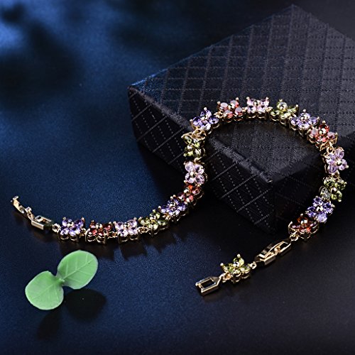 GULICX Women's Gold Tone Copper Austrian Crystal Women Tennis Bracelet Multicolor2