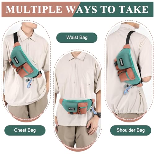 Image of Gustave Waist Bag for Men & Women, Patchwork Lightweight Nylon Chest Bag, Multi Pocket Zippered Fanny Bag, Stylish & Compact Day Pack for Commuting, Travel, Hiking, Riding, Everyday Use