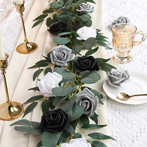 Insunsix 100Pcs Black Roses Artificial Flowers,3Inch White Foam Fake Rose Heads Stemless Gray Faux Flowers Bulk For Diy Crafts,Cake Decoration Wedding,Baby Shower Flower Centerpieces(Black&White&Gray) #TOP5
