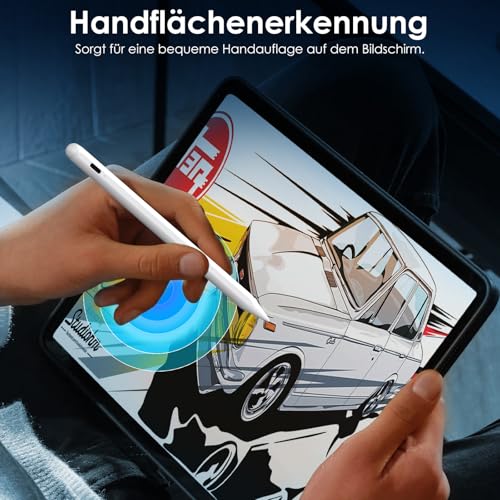 Stift für iPad (2018-2025), Ultraleicht Pencil für Apple mit Handflächenerkennung und hoher Präzision, mit Apple iPad 6.–10./A16.Generation, Pro 11/12,9/13, Air 3/4/5/M2/M3, Mini 5/6(WH1)