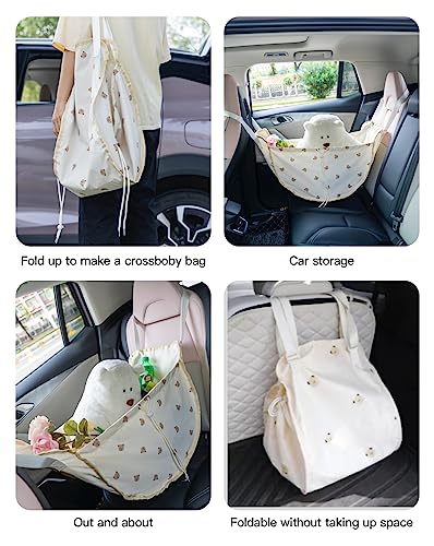 Image of LEGDOR Car storage bag Cartoon bear Car seat back multifunctional storage Rear seat storage hanging bag Car hanging storage bag (Offwhite)