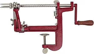 Heavy Duty Cast Iron Peeler with Stainless Steel Corer Slicer and Peeler Blades and a Strong Clamp Base, Apple Pie or Apple Crisp Maker