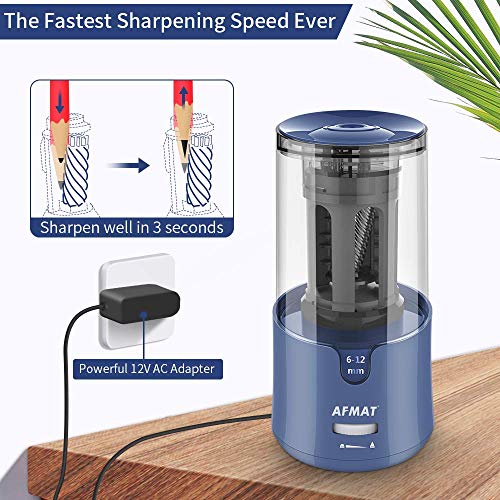 Afmat Pencil Sharpener, Electric Pencil Sharpener For Colored Pencils, Auto Stop, Fast Sharpen In 3S, Large Hole Pencil Sharpener Plug In For 6-12Mm No.2/Jumbo Pencils-Blue #TOP2
