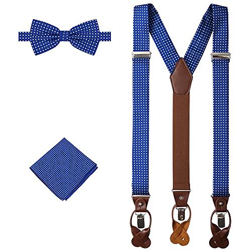 Jacob Alexander Matching Polka Dot Suspenders Handkerchief And Bow Tie - Royal Blue #TOP8