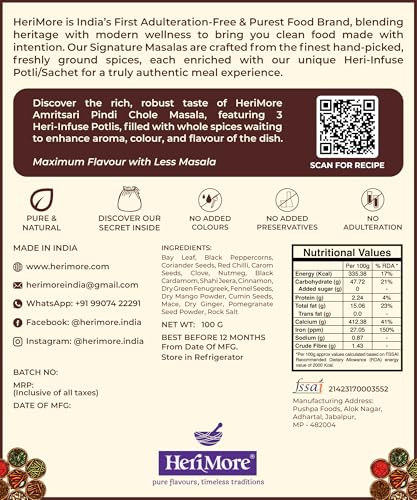 Image of HeriMore Amritsari Pindi Chole Masala, 100g | Authentic Punjabi Chole Spice Powder, Jain Friendly, No Onion Garlic, Natural & Preservative-Free