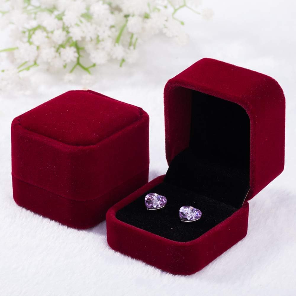 ECVV 2Pcs Velvet Ring Boxes, Earring Pendant Jewelry Case, Ring Earrings Gift Boxes, Jewellry Display Wine, Ring Box|2.4x1.97x1.8 inch||RED|
