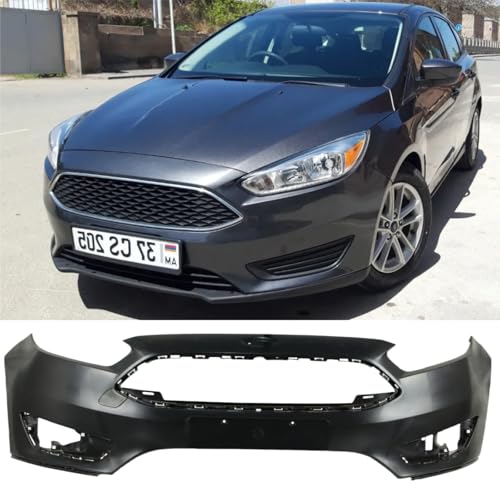 FELYCYTAS Front Bumper Cover Compatible with 2015-2018 Ford Focus, Plastic Automotive Steel Replacement Bumpers Face Bar, with Fog Light Holes (Style A)