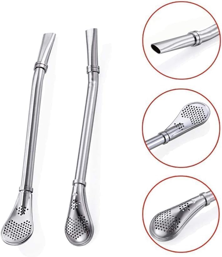 2 in 1 Multi-Function Stainless Steel Drinking Straws with Filter Spoon Creative Coffee Spoon Drinking Straw,Barware Strainer Stirring Straws 1