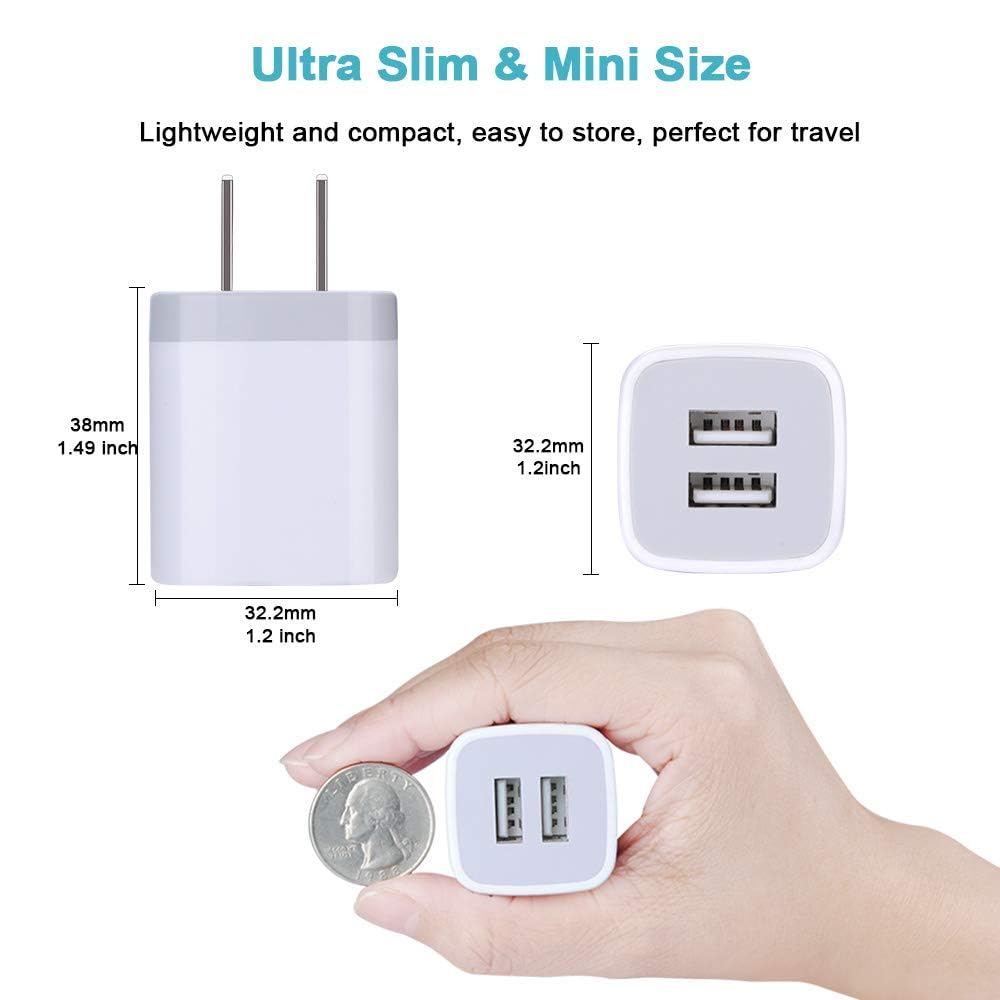 Boîte De Chargeur, VIFIGEN Chargeur Mural Adaptateur De Chargeur De Téléphone USB Double Prise Murale USB Blocs De Charge
