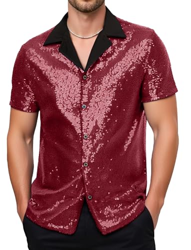 Chemise à paillettes homme AIEOE disco vintage à manches courtes