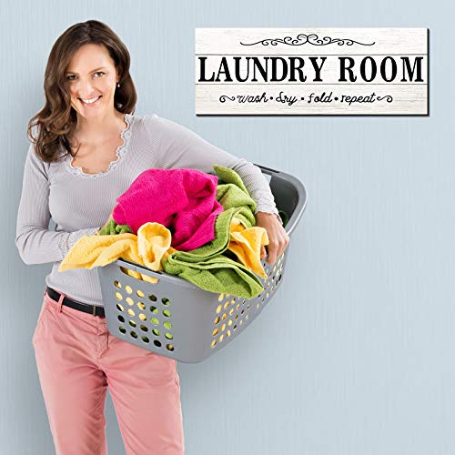 Laundry Room Decor Sign Wooden Rustic Farmhouse Family Laundry Room Wall Sign Wash Dry Fold Repeat Wall Decor Prints for Home, 16 x 6 Inches(White) - Image 4